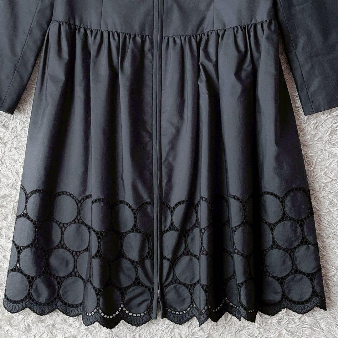 【美品】エムズグレイシー スプリングコート カットワーク ビジュージップ黒