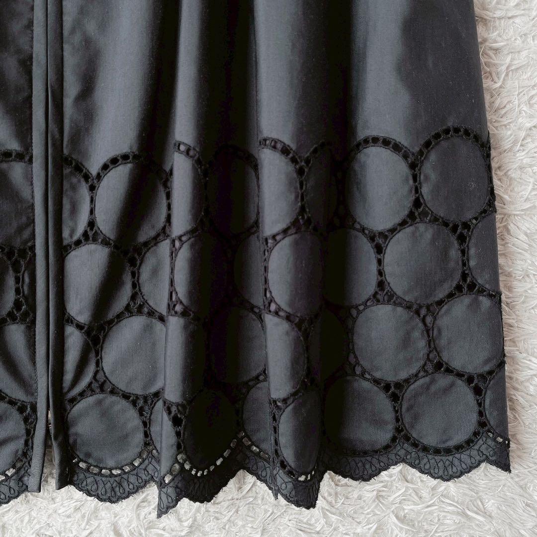 【美品】エムズグレイシー スプリングコート カットワーク ビジュージップ黒