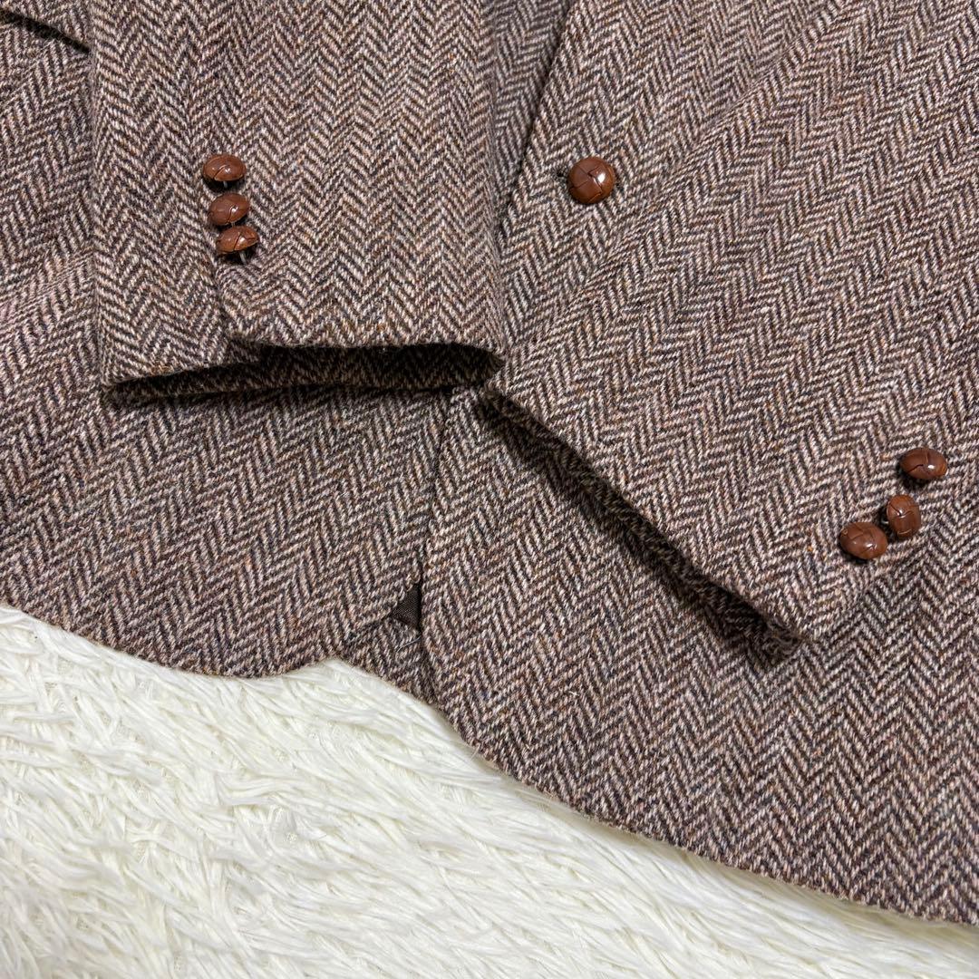 ハリスツイード USA製クラシック ヘリンボーン ジャケット M〜L ブラウン