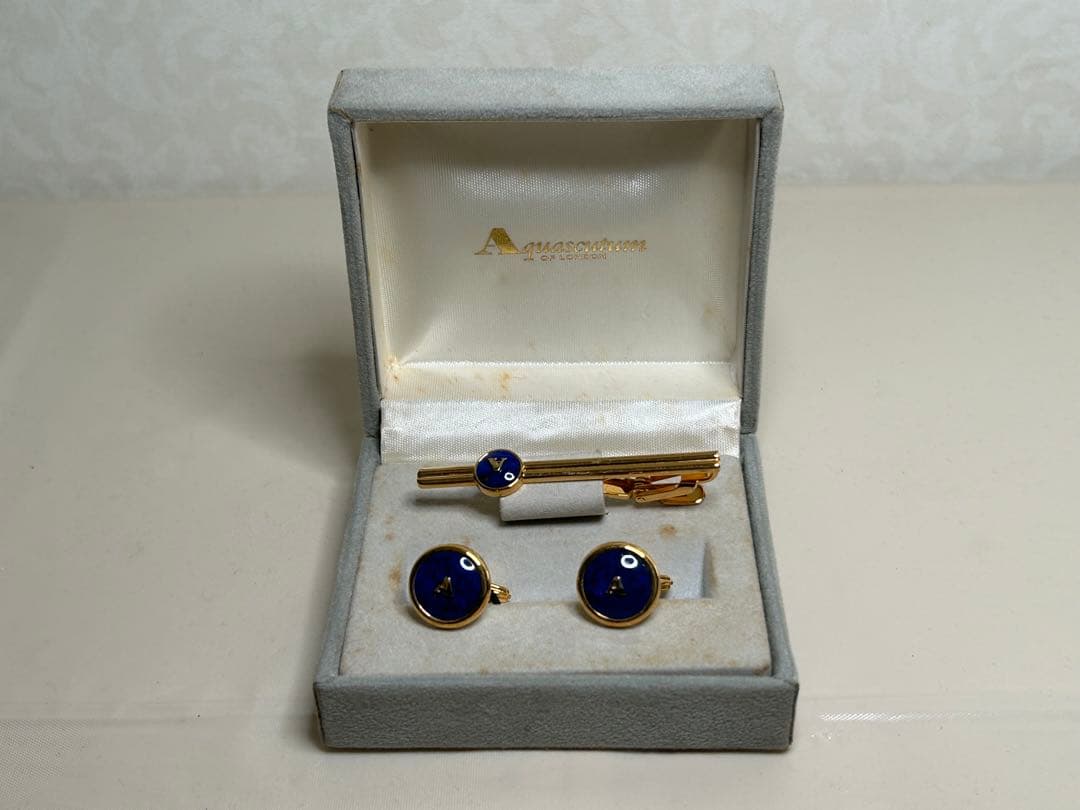 Aquascutum カフリンクス ネクタイピン セット ゴールド×ブルー