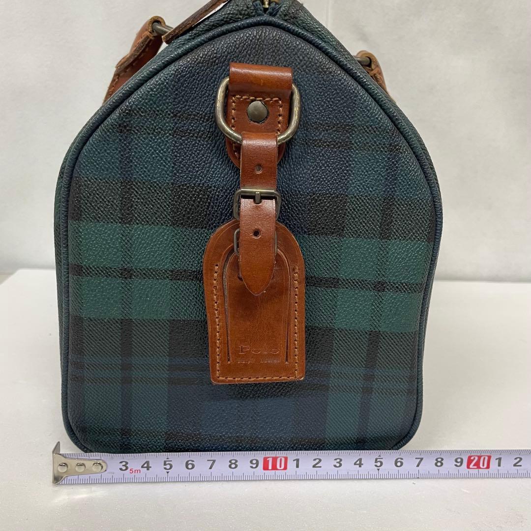 ポロラルフローレン　ボストンバッグ　レザー　PVC チャーム　グリーン　チェック