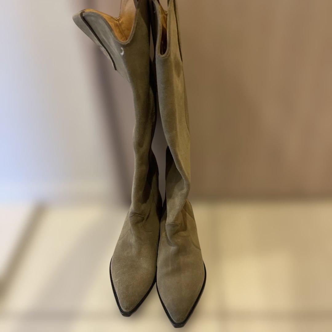 イザベルマランベージュスエード ロングブーツ スカラップデザインサイズ37美品